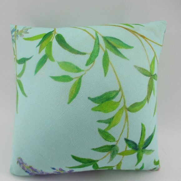 13.5" Floral Green and Purple Pillow made crisscross style in reverse side. - Picture 1 of 4
